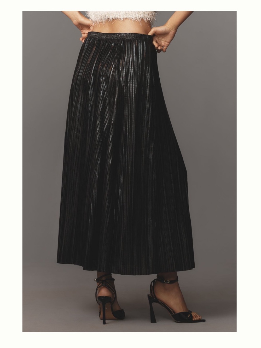 NWT Anthropologie Metallic Black Lightweight Flowy Pleated Midi Skirt,XL - Picture 4 of 13